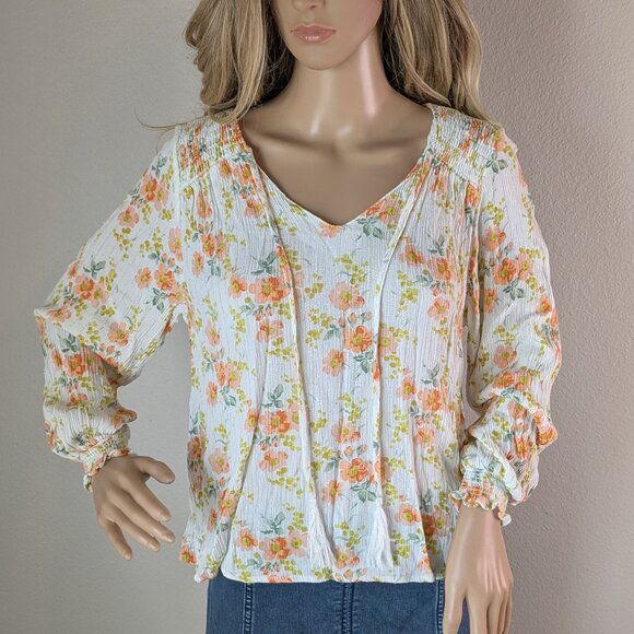 Cupcakes and Cashmere Blouse Women's Small Floral Peasant Smock Metallic Fringe - Picture 1 of 15